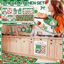 Fourluoo 10 Pcs Strawberry Kitchen Decor Set Dish Towels Rugs Oven Mitts and Pot Holders for Cooking Baking Grilling Women Mom Gift