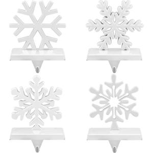 URATOT Pack of 4 Christmas Stocking Holders Snowflake Stocking Hangers Mantel Stocking Hooks for Christmas Decoration, White