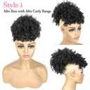Afro Puff Drawstring Ponytail with Bangs Pineapple Updo Hair for Black Women,Short Kinky Curly Ponytail Bun with 2 Replaceable Bangs(#1B-Black)