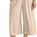 TARSE Womens Linen Palazzo Capri Pants Boho Summer Smocked High Waist Wide Leg Casual Loose Trousers with Pockets Flowy Pants (White, XXL)