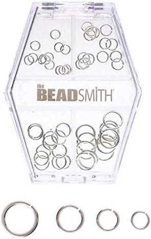 The Beadsmith Basic Elements Open Jump Rings Assortment – Silver Plated – 4mm, 5mm, 6mm & 8mm – 48 Pieces with Storage Box – Findings for Making Keychains, Charms, Chain Mail and Body Jewelry Silver