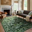 Anidaroel Green Large Area Rugs 8x10, Botanical Floral Washable Rug for Living Room, Soft Rugs for Bedroom Non-Slip Ultra-Thin Modern Rug Dining Room Mat Throw Carpet for Dorm Apartment