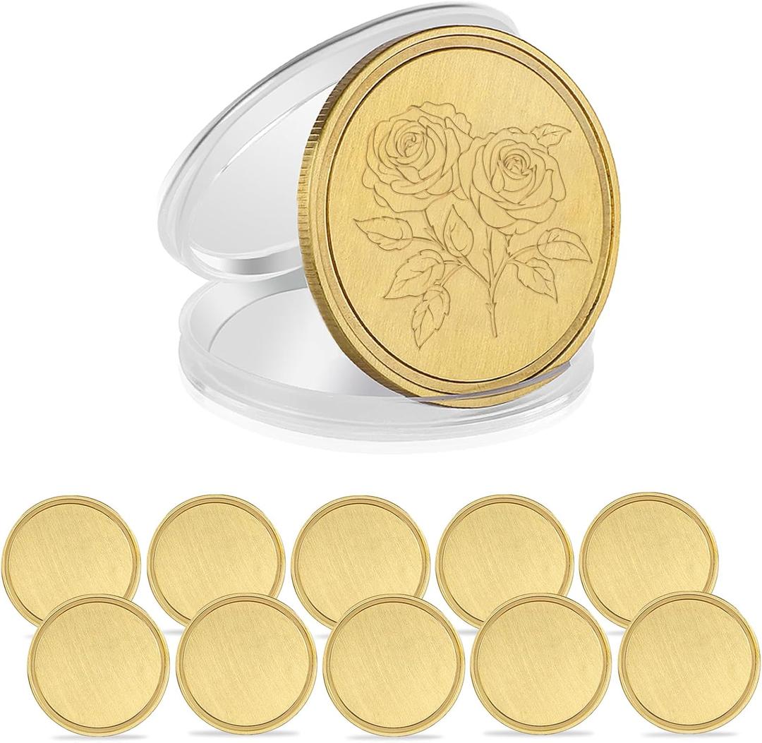 10Pcs Laser Engraving Blanks Brass Challenge Coin Blanks Metal Engraving Blank Coins 40mm with Acrylic Protection Box for DIY Commemorative Collection (Thickness 2mm)