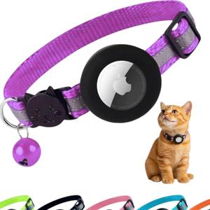 AirTag Cat Collar Breakaway with Apple Air Tag Holder & Bell - Reflective Adjustable Kitten Collar, Lightweight Nylon Safety Release Buckle for Boy Girl Cats, Indoor Outdoor (Fits 8-11 in)