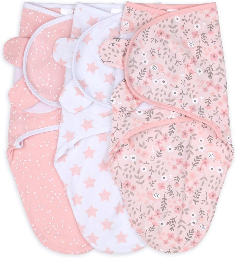 The Peanutshell Baby Swaddle Blankets Set of 3 - Baby Girl Sleep Sack for Newborn, Newborns Sack 0-3, 3-6 Month Swaddles, Soft & Breathable Cotton - Pink Floral (M/L)