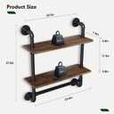 Merapi 24" Industrial Floating Shelves with Tower Bar, Pipe Shelves for Wall, 2 Tier Rustic Wood Wall Shelves for Home Dcor, Bedroom, Living Room, Bathroom