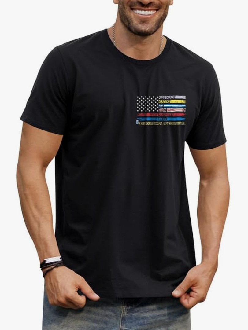 Arvilhill Men's 4th of July Shirt American Flag Short Sleeve T-Shirt 1776 Patriotic Cotton Tee Shirt , Large, Black