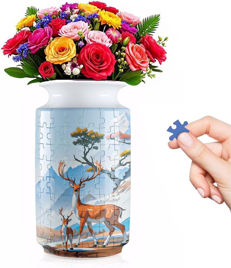 3D Puzzle Vase, 162 Curved Pieces DIY Flower Vase Craft Kit & 3D Puzzles for Adults, Creative Jigsaw Art Project Home Décor Centerpiece,House Warming Gift (D-Blue Pavilion)