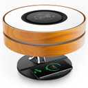 AMPULLA Masdio Horizon Bedside Lamp with 10W Wireless Charger and Bluetooth Speaker, Night Lamp Ambient Lamp with Digital Clock, Stepless Dimming and Sleep Mode for Nightstand (Wooden)