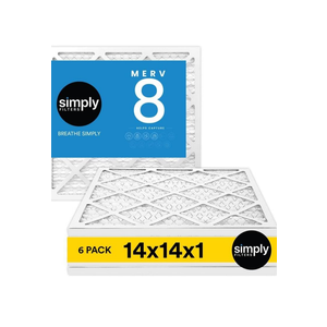 Simply 14x14x1 Air Filter, MERV 8, 6 Pack, For Home AC Furnace & HVAC (Actual Size: 13.75"x13.75"x0.75") DUST, Pet, & Allergy Control