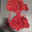 Lilosy Sexy Stocking Rhinestones Heart Garter Underwire Floral Mesh lace Sheer Babydoll Lingerie Teddy Bodysuit Skirt Set Women 2 3 Piece Push Up See Through, Burgundy Red, X-Large