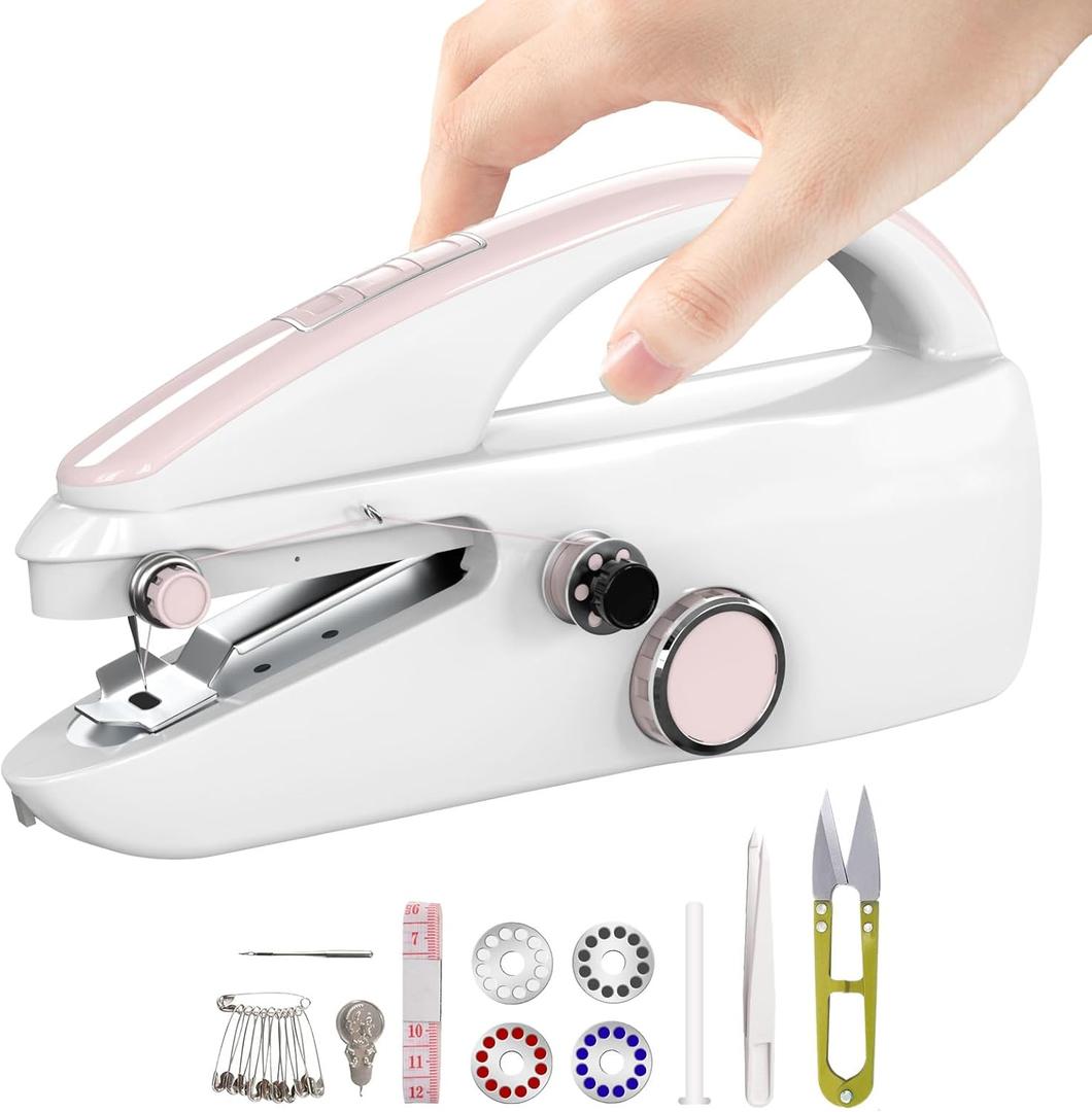 Handheld Sewing Machine,Two dear,Mini sewing machine,Easy to Use and Fast Stitch Suitable for Clothes,Fabrics, DIY Home Travel Electric Handheld Sewing Machine for Beginner.pink