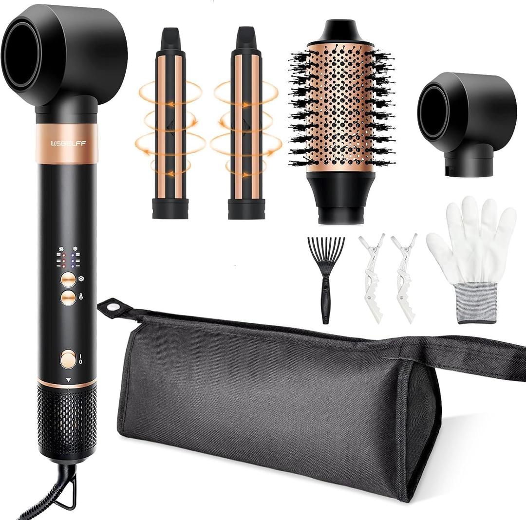 Hair Styler Hair Dryer Brush - 110,000 RPM High-Speed Hot Air Styler,Multi Stylers with Auto-Wrap Curler, Professional Blow Dryer Brush for Fast Curling Volumizing Straightening Styling(Black-Golden)
