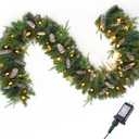 Joiedomi 9FT Christmas Garland, Carolina Pine Artificial Holiday Garland with 50 Lights Warm White String Lights for Winter Christmas Decoration Pine Garland