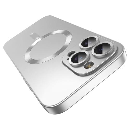 Misscase Magnetic Case for iPhone 16 Pro with Camera Lens Protector,Compatible with Magsafe,Full Protection Slim Smooth Anti-Scratch Soft TPU Bumper Phone Case for iPhone 16 Pro Silver