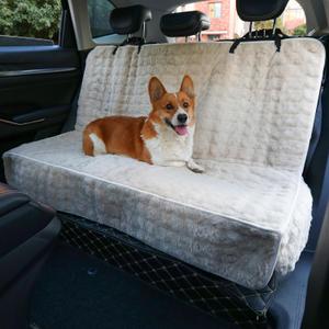 Dog Car Seat Cover for Back Seat & Front Seat, Plush Faux Fur Pet Car Seat Protector with Waterproof Layer, Non-Slip Bottom, Side Flaps, Machine Washable (Back Seat Beige)