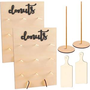 6 Pack Donut Stand Set Includes 2 Donut Wall 2 Donut Display Stand 2 Donut Board, Doughnut Wall, Decorative Doughnut and Bagel Holder for Birthday, Wedding, Baby Shower, Party