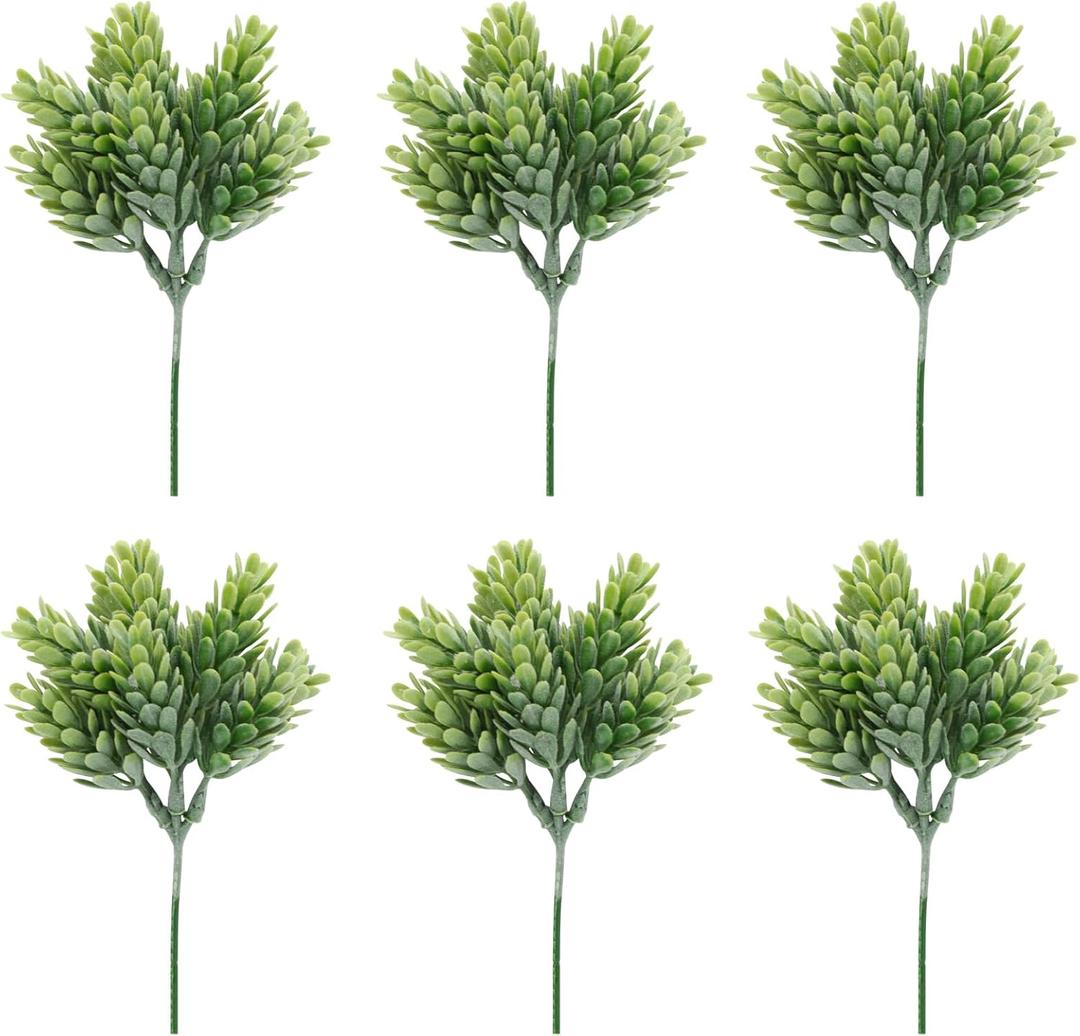 Fake Succulents Artificial Cactus Plants Faux Succulent Unpotted for Bouquet Wreath Home Decor, 6 Pack Flocked Green