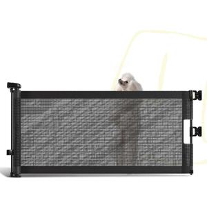 15.7" H Mesh Short Dog Gate, Extends Up to 59" W Retractable Pet Gate with Drill Installation, Small Dog Gate for Stairs, Easy Step Over Low Puppy Gate for Doorways Indoor Outdoor, Black