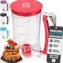Pancake Batter Dispenser - Kitchen Must Have Tool for Perfect Pancakes, Cupcake, Waffle, Muffin Mix, Cake & Crepe - Easy Pour Baking Supplies for Griddle - Pancake Maker with Measuring Label (Red)