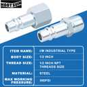 1/2 Air Hose Fittings Set, High Flow 2PCS I/M Industrial Type Coupler with 1/2 FNPT, 3PCS Plugs with 1/2 NPT, 5PCS Steel Air Compressor Accessories Quick Connect Fittings 300PSI