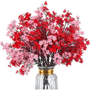 8Pcs Babys Breath Fake Artificial Flowers, Real Touch Red Pink Mix and Match Plants Silk Flowers for Vase Home Office Wedding Indoor Outdoor Centerpiece Table Mother's Day Decoration