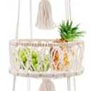 yuuzue 3 Tier Hanging Basket, Macrame Hanging Basket for Fruit and Vegetable Storage, Cotton Rope Woven Baskets for Kitchen, Decorative Boho Decor Hanging Plant Holder