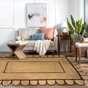 GRUHUM Jute Area Rug 5'x8' ft Scalloped Rectangular Natural Base Black Trim Handwoven Boho Reversible Soft Braided Farmhouse Rugs Indoor EcoFriendly Livingroom Bedroom Kitchen Hallways Enterways 5x8ft