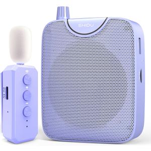 SHIDU 35W Power Voice Amplifier with Bluetooth Wireless Lavalier Microphone, Portable Teacher Mic with Speaker Personal Clip On Microphone System for Teacher Meeting Training-M500 (Purple)
