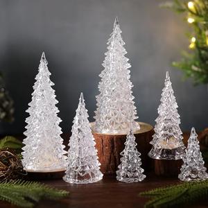 Leinuosen 5 Pcs Crystal Christmas Trees Decoration Acrylic Christmas Tree Tables Decor with Hollow Base for Xmas Accessories Miniature Tabletop Indoor Decorations