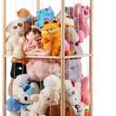 Stuffed Animal Storage Zoo, Wooden Stuffed Animal Organizer with Elastic Cords for Boys Girls, Space Saving Toy Plushies Storage Holder for Playroom, Bedroom, Living Room (Burlywood, Large)
