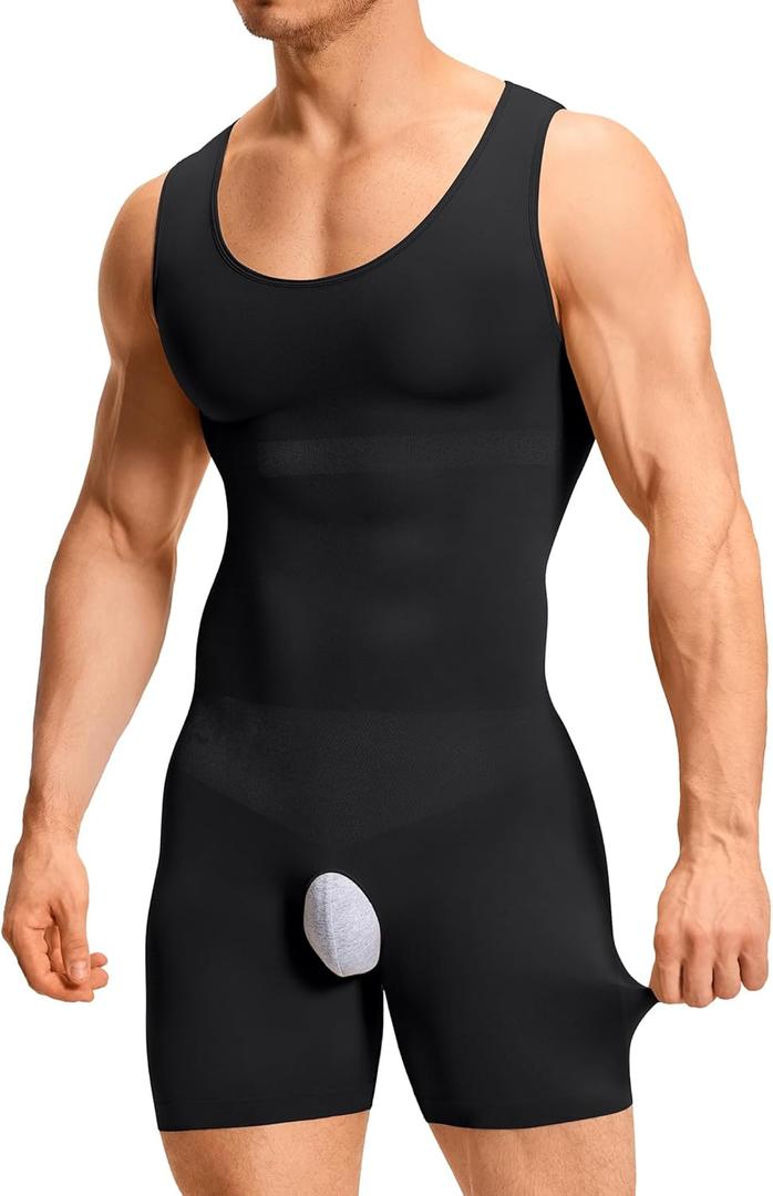 TAILONG Mens Shapewear Tummy Control Bodysuit Sleeveless Compression Shirts Slimming Body Shaper Fajas Para Hombres (Medium, Black)