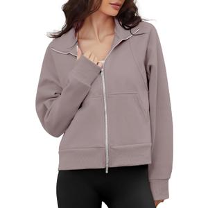 Women's Zip Up Fleece Sweatshirt Jacket Long Sleeve Oversized Fall Winter Casual Cozy Outwear with Pockets (X-Large, Coffee)