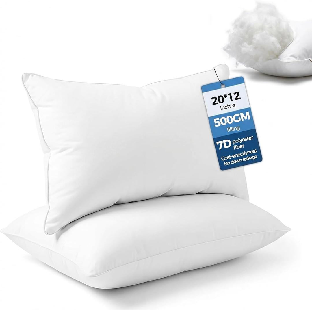 Pillow Insert Set of 2,(20*12in)Premium Soft and Fluffy Sofa Decorative Inserts Stuffing for Outdoor Porch Patio Furniture and Interior Living Room Couch and Bedroom Cushions (Rectangular)