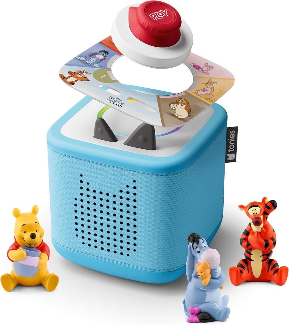 Toniebox 2 Audio Player Bundle for Kids 3+ with Winnie The Pooh, Tigger, Eeyore Figurines and Tonieplay Game & Controller - Sky Blue