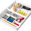 Madesmart 13-Compartment Junk Drawer Organizer with Sliding Top Tray, Multi-Purpose Storage for Kitchen, Office & Bathroom Drawers, WhiteM
