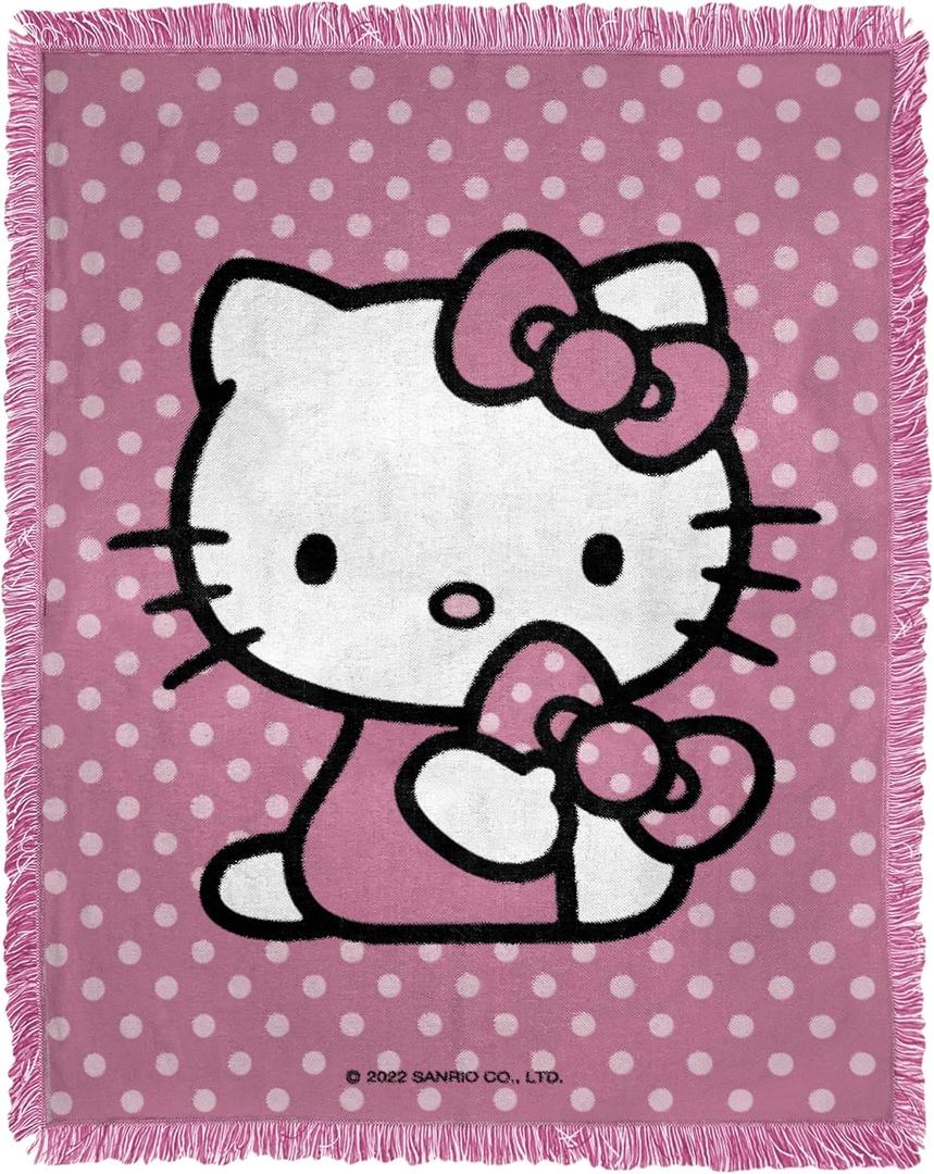 Northwest Hello Kitty Woven Jacquard Throw Blanket, 46" x 60", Perfect Polka Dots