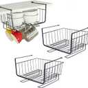 HOMOKUS 3 Pack Hanging Under Shelf Storage Basket with Towel Clothing Paper Holder,Wire Basket Shelf Under Cabinet,Slide-in Shelf Baskets Space Saving for Kitchen Pantry Desk Counter Bookshelf (Black)