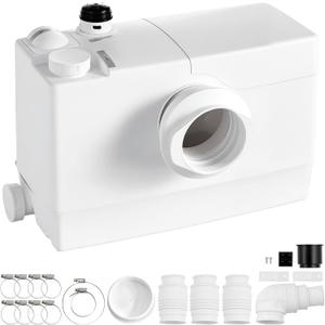 VEVOR Macerator Pump 800W 12000L/h Flow 32.8 ft/10 m Head Sewage Pump, Waste Water Disposal Upflush Machine with 4 Inlets, Macerating Toilet Sewerage, for Basement, Toilet, Sink, Laundry, Kitchen