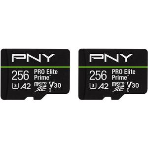 PNY 256GB PRO Elite Prime C10 U3 V30 A2 microSDXC Flash Memory Card – Ultra-Fast Speeds, Read 200MB/ s, Write 150MB/ s, 4K UHD, Full HD, UHS-I, for Smartphones, Drones, Action Cameras, 2-Pack
