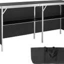 VEVOR Extra Long Folding Portable Bar Tradeshow Podium Table for Indoor, Outdoor, Party, Picnic, Exhibition, Includes Carrying Case, Storage Shelf and Black Skirt, 77.95" x 15.16" x 34.65"