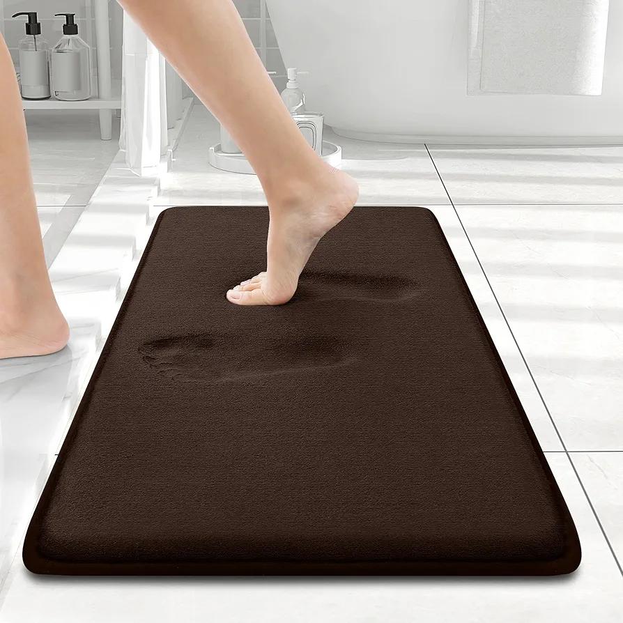 Smiry Memory Foam Bath Mat 70x24, Extra Soft and Absorbent Bathroom Mats, Non Slip Washable Carpet for Floor, Shower and Tub, Brown