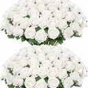Ouddy Decor 50 Pcs Artificial White Roses Bulk Realistic Silk Roses with Long Stems Fake Roses Flowers for Wedding Bridal Bouquet DIY Table Centerpieces Arrangement Valentines Day Home Decor, White