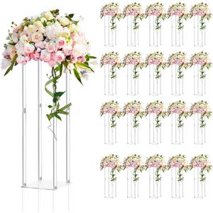 Geetery 20 Pieces Tall Acrylic Vase Wedding Centerpieces Clear Flower Stand Column Geometric Floral Vase Elegant Display Holder for Birthday Party Wedding Table Decorations (20 Inch)