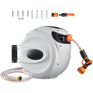 Happybuy Retractable Hose Reel, 115ft x 1/2" Wall-Mounted Garden Hose with 180 Swivel Bracket, 9-Pattern Nozzle, Automatic Rewind, Lock at Any Length, Slow Return System