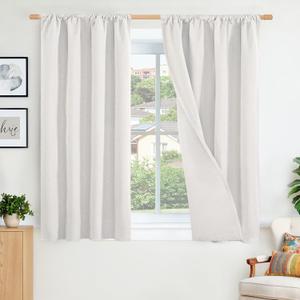BGment Linen Blackout Curtains 48 Inch Length, Short Thermal Insulated Black Out Drapes Light Blocking Rod Pocket for Bedroom Living Room Windows Privacy, Greyish White, 2 Panels, Each 42 Inch Wide