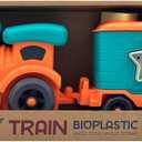 Toy Bioplastic Train Set with Wagon, for Kids Toddler Boys and Girls, BPA Free, Phthalates Free, PVC, Recycled Plastic Birthday Gifts for 2 3 4 Year Boy Girl Orange and Teal