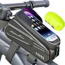 Bike Phone Holder Bag - Waterproof Hard Case Large Capacity Top Tube Front Frame Bicycle Pouch Cycling Mount, Bike Accessories, TPU Touch-Screen & Sun-Visor (Green ZIpper)