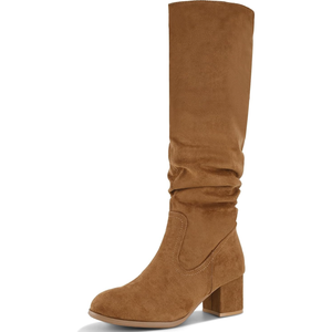 Shoe'N Tale Women's Knee High Boots Chunky Heel Pointed Toe Suede Slouch Winter Shoes with Side Zipper 8