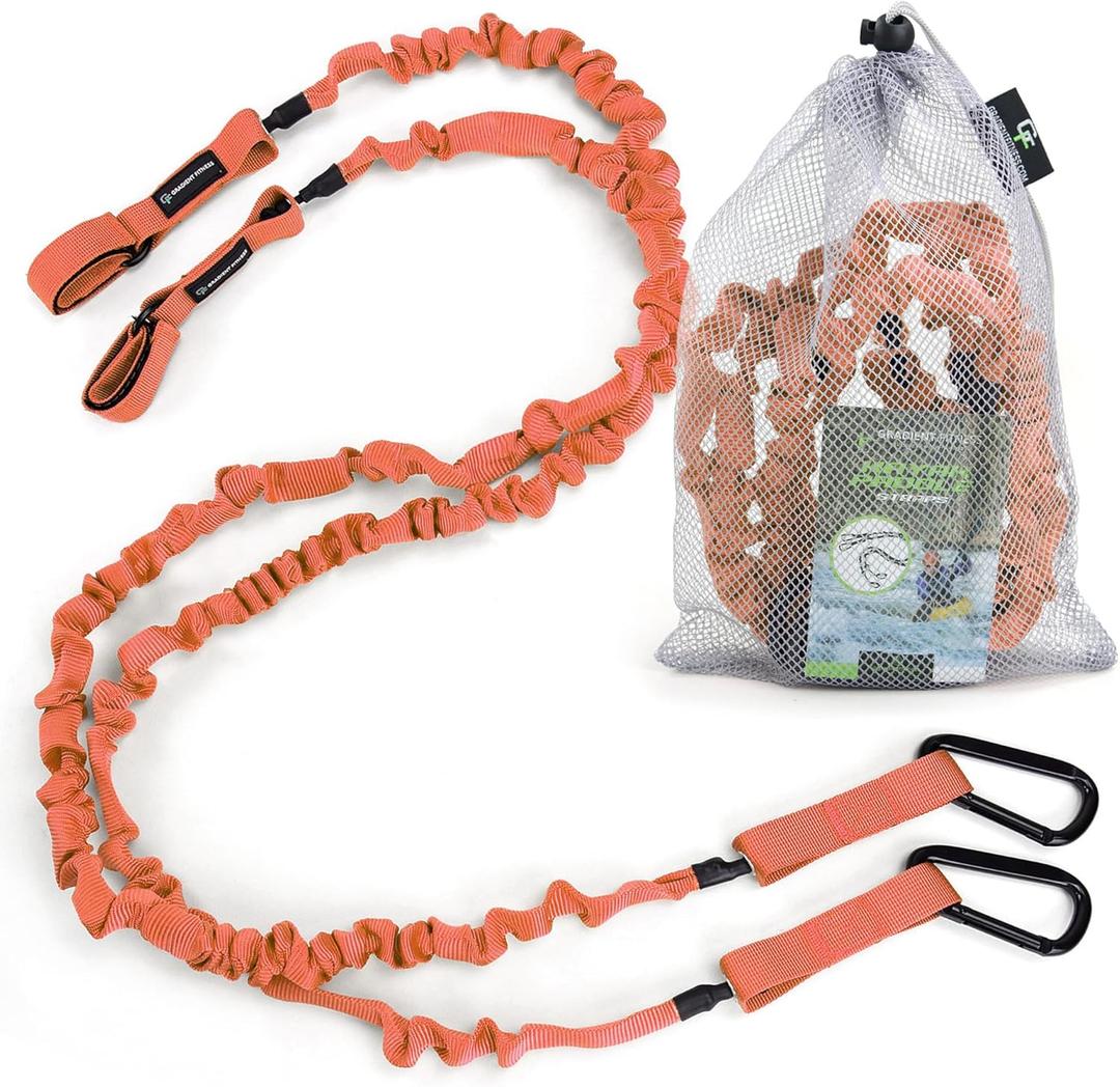 Gradient Fitness 2 Pack Kayak Paddle Leash, 5-8 Feet Stretchable Paddle Strap with Carabiner Secure Leash Lanyard Rope for SUP Kayak Canoe Paddle Fishing Pole Rod (Orange)